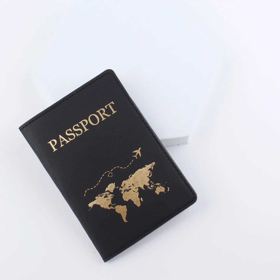 Étui de Passeport Carte du Monde Noir