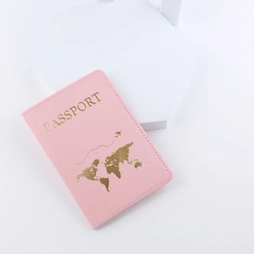 Étui de Passeport Carte du Monde Rose