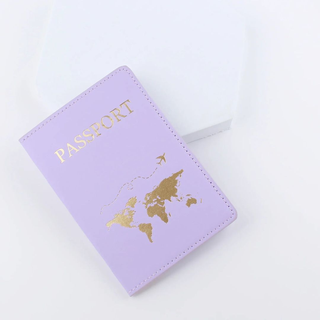 Étui de Passeport Carte du Monde Lila