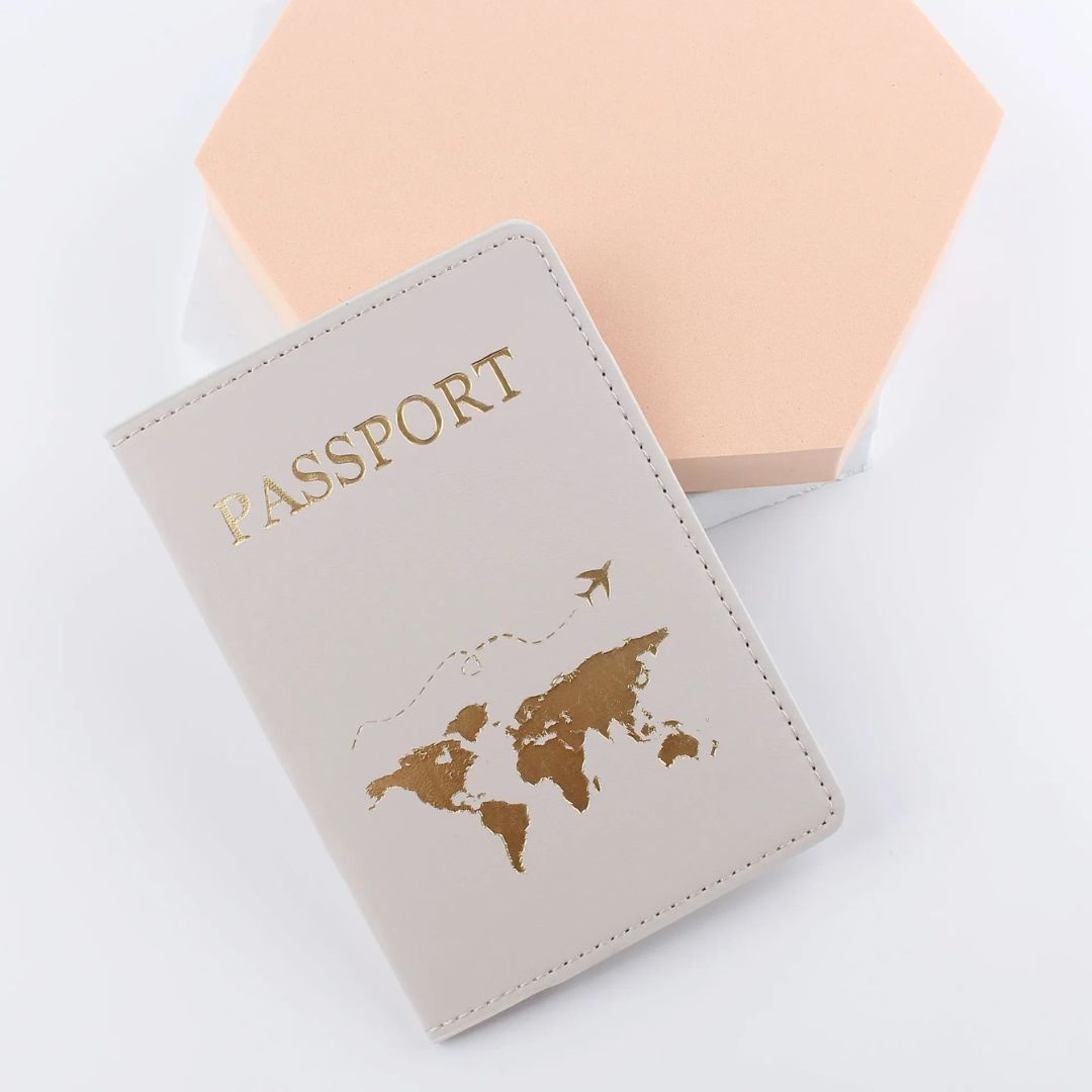 Étui de Passeport Carte du Monde Gris