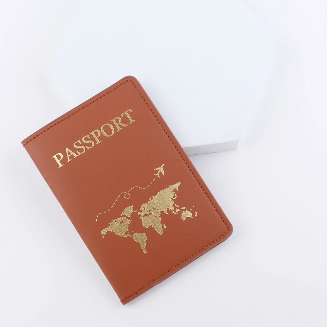 Étui de Passeport Carte du Monde Marron