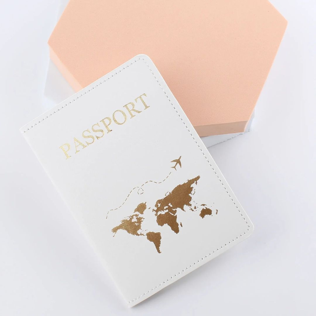 Étui de Passeport Carte du Monde Blanc