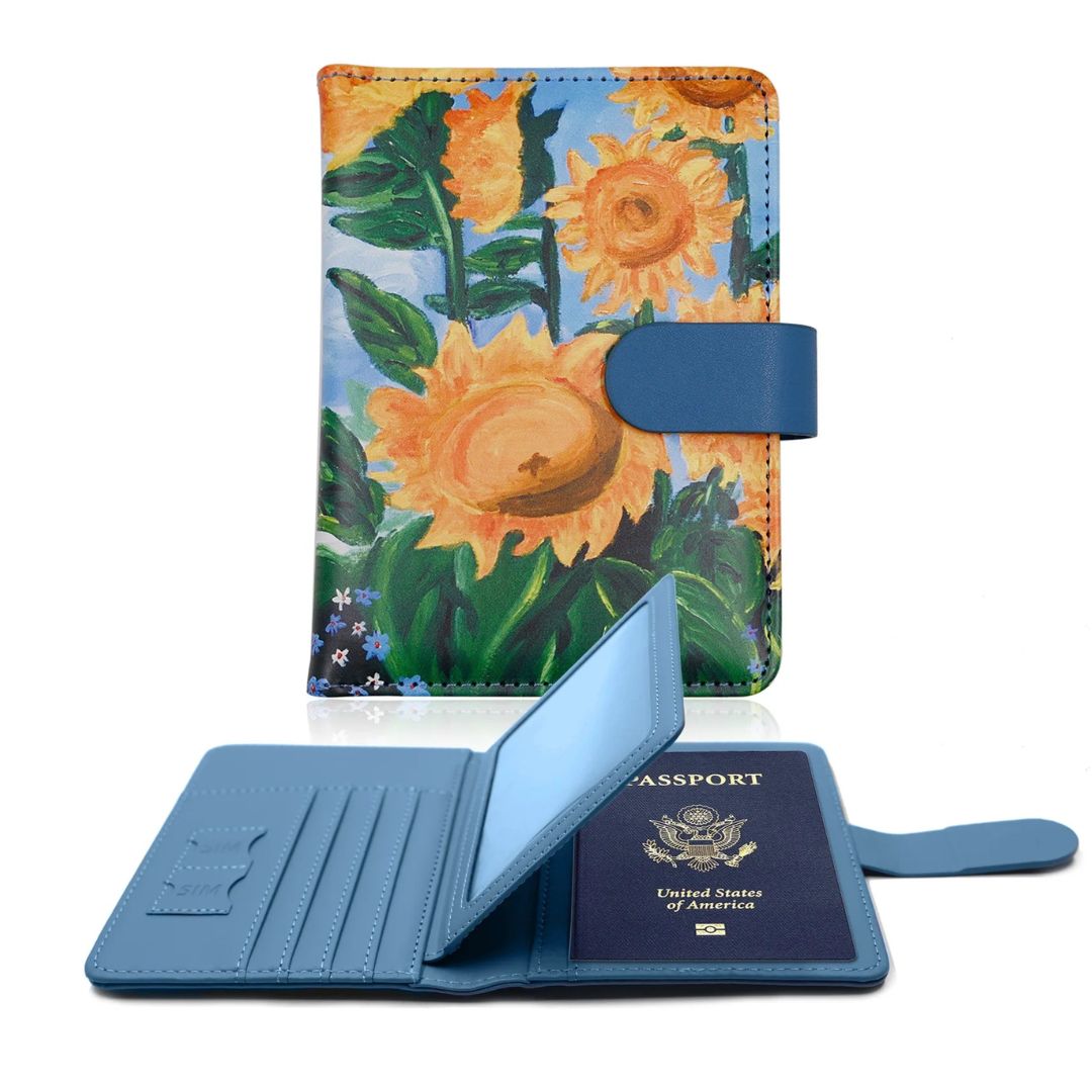 Étui pour Passeport à Fleurs Tournesol