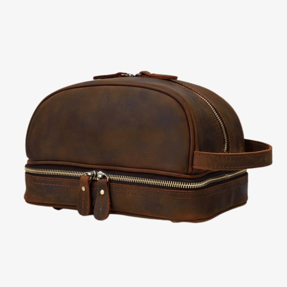 Trousse de toilette Homme Cuir Vintage Marron foncé