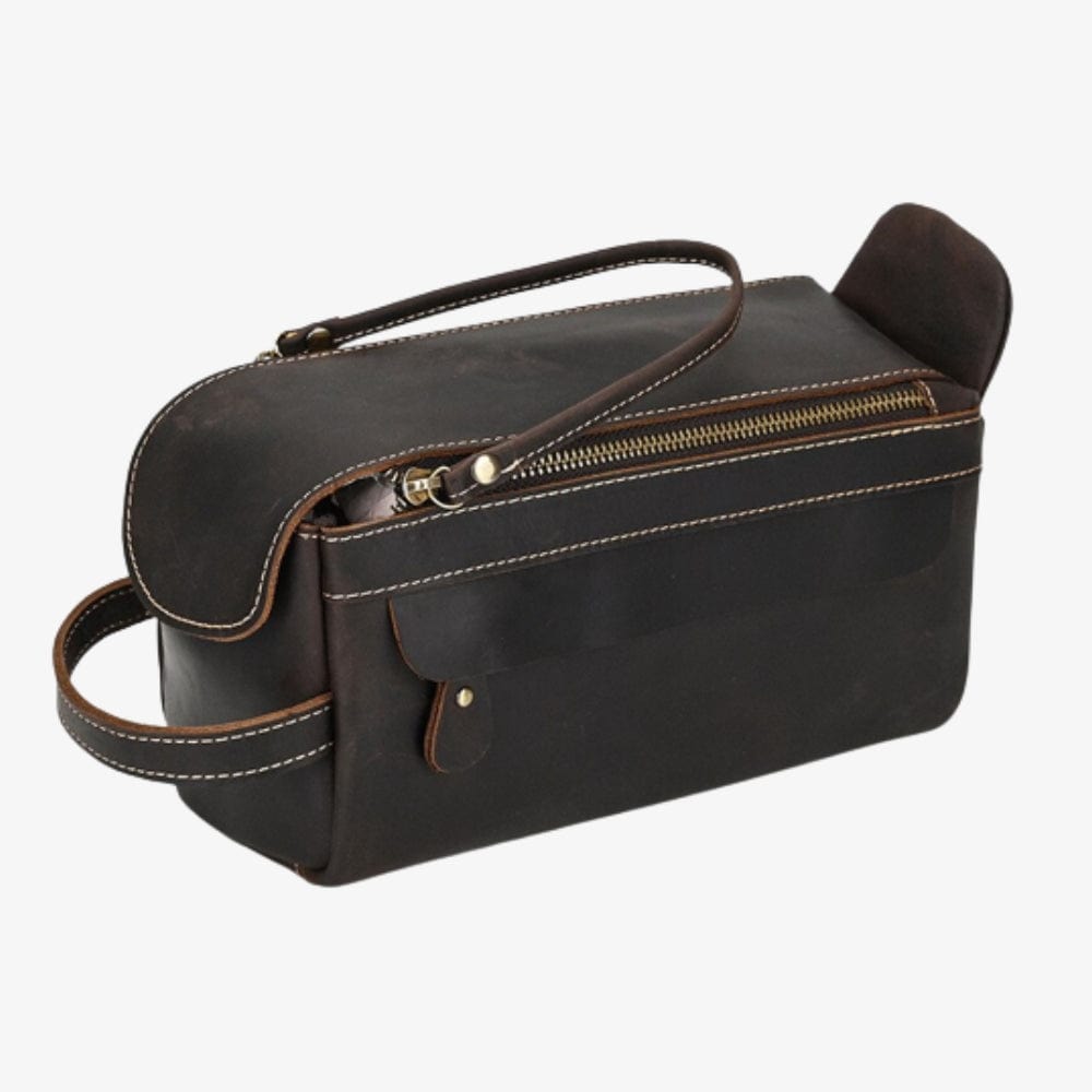 Trousse de toilette Homme en Cuir Brun foncé