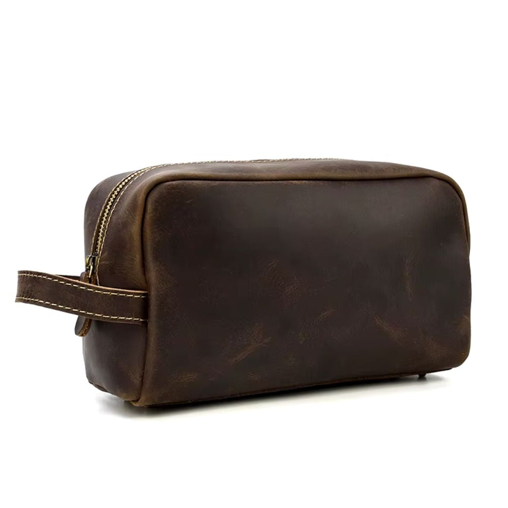 Trousse de toilette Homme en Cuir Marron