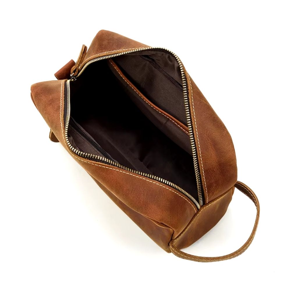 Trousse de toilette Homme en Cuir Marron