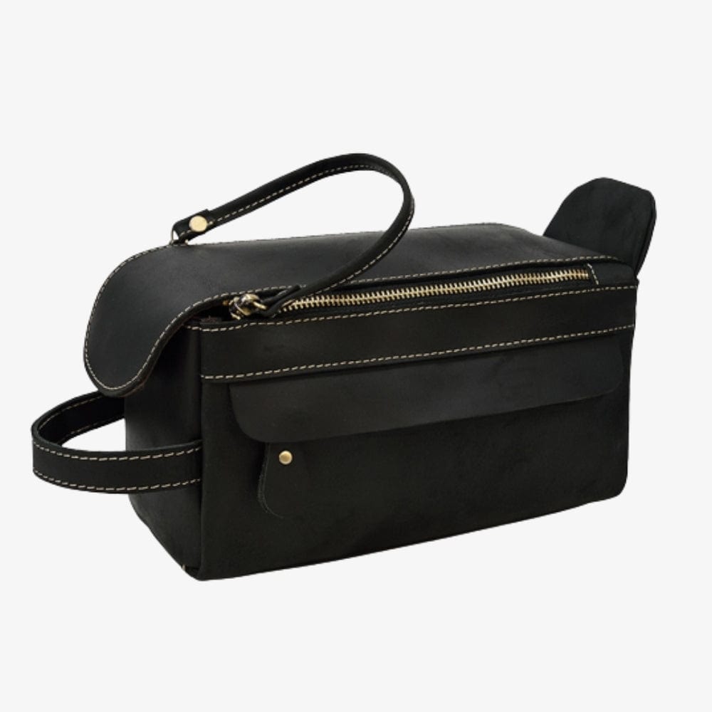 Trousse de toilette Homme en Cuir Noir