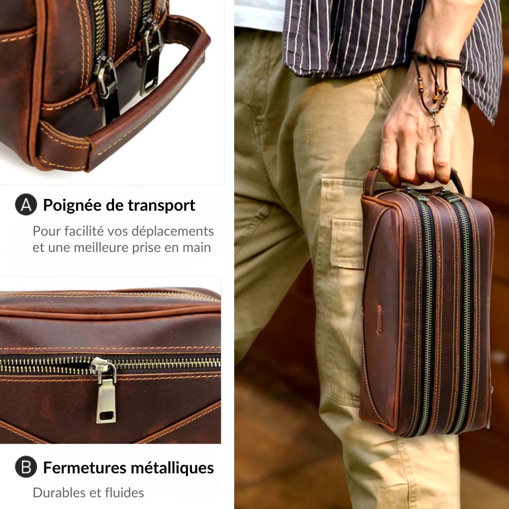 Trousse de toilette Homme en Cuir Personnalisée