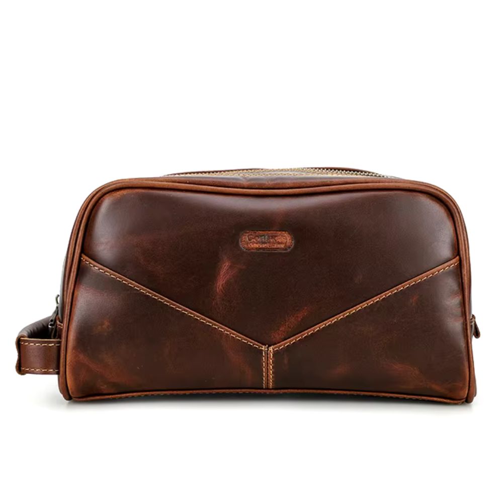 Trousse de toilette Homme en Cuir Personnalisée Marron