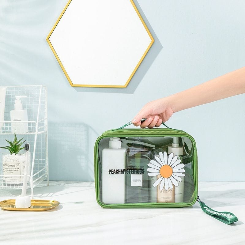 Trousse de toilette Transparente - Marguerite Vert