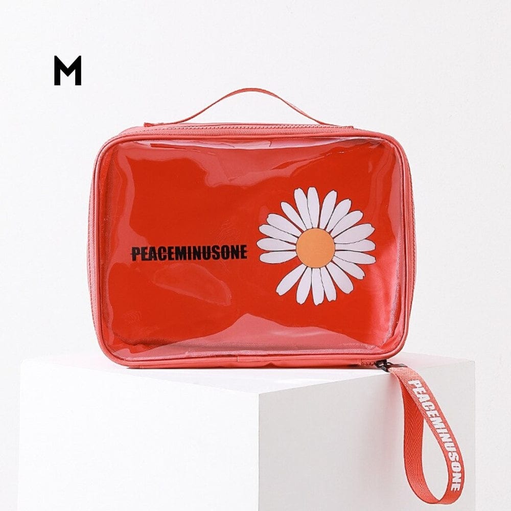 Trousse de toilette Transparente - Marguerite Rouge